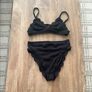 Urban outfitters Black Scalloped Bikini Set